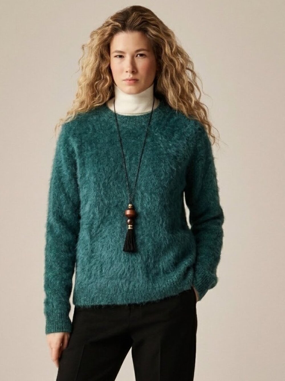 NWT J.Crew Brushed Cashmere Marled Relaxed Crewneck Sweater in Green Navy S
